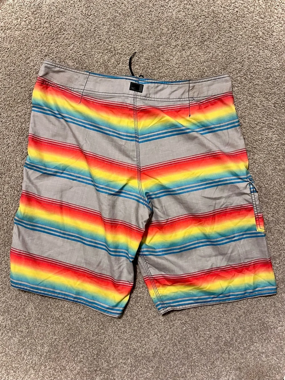 O'Neill Men's Gray Swim Trunks with Rainbow Stripes, Men’s Size 36